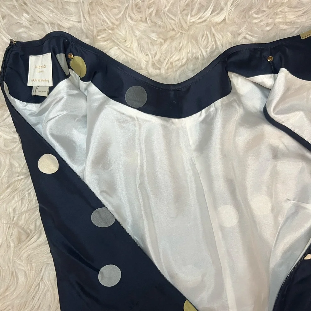 Kate Spade Bailey Women's Silk Sleeveless Dress Navy Blue Polka Dot Size 6‎